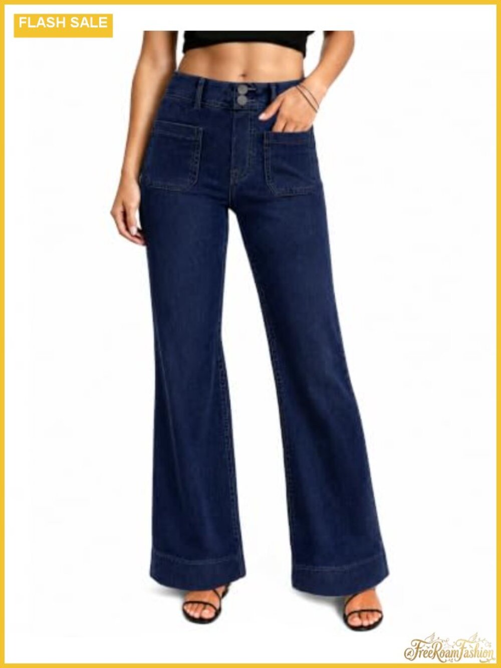 High Waist Straight Leg Stretchy Denim Jeans for Women with Pockets
